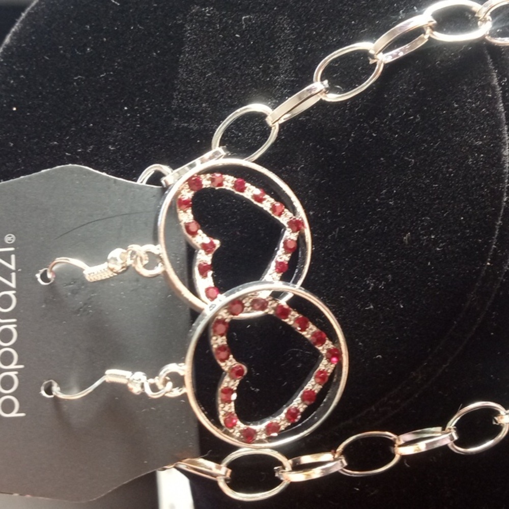 Paparazzi Silver Earrings with Red Heart Design